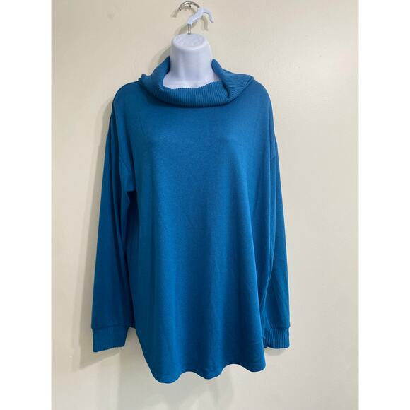St. John’s Bay Blue Long Sleeve Crowl Neck Tunic - Size Large - Picture 1 of 9